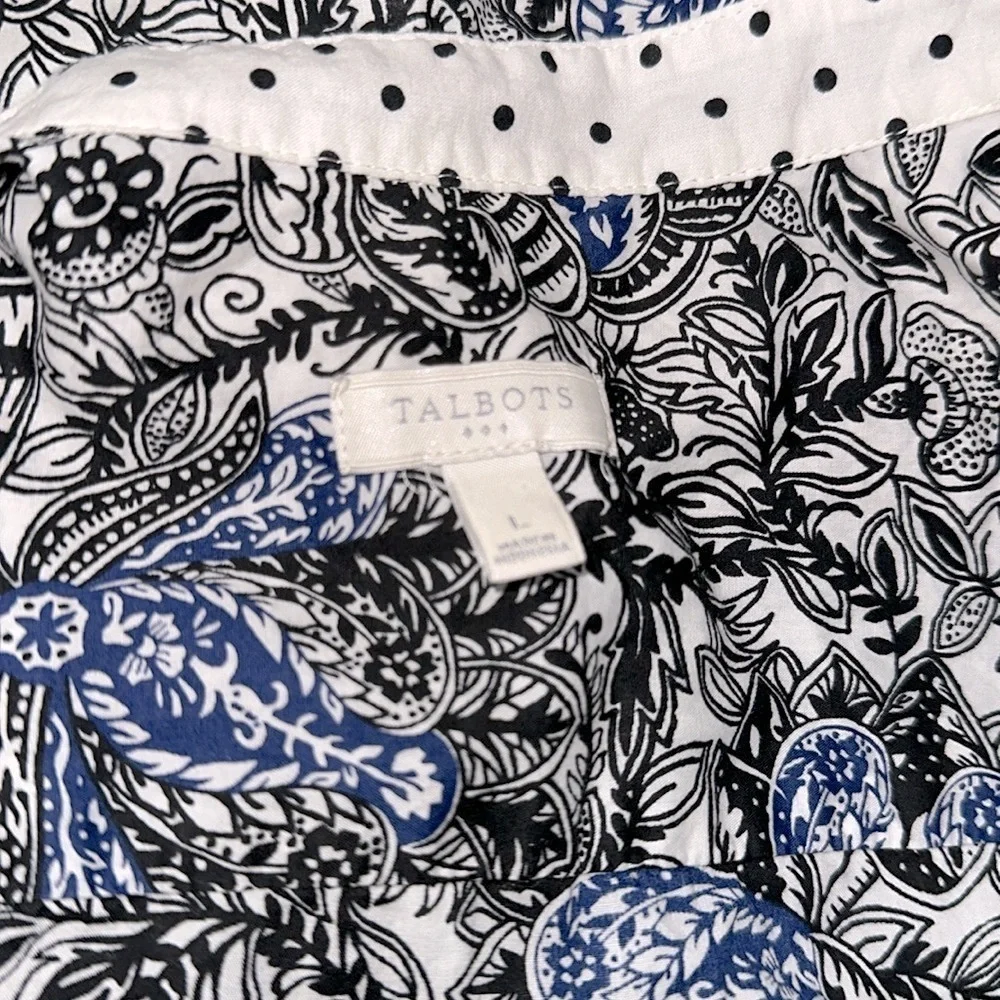 Talbots Blue and Black Paisley Button-Up Shirt size large cotton fabric - Picture 7 of 8